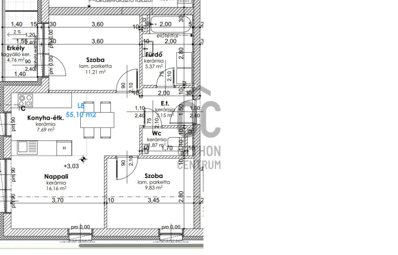3-soban stan, 55 m²